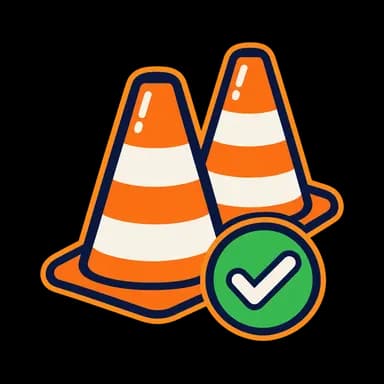 Two driving-test cones with a green check badge.