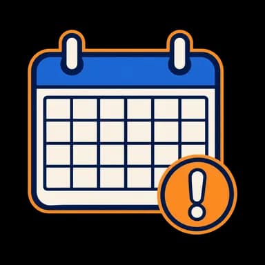 Blank calendar with an orange alert badge for a late renewal.