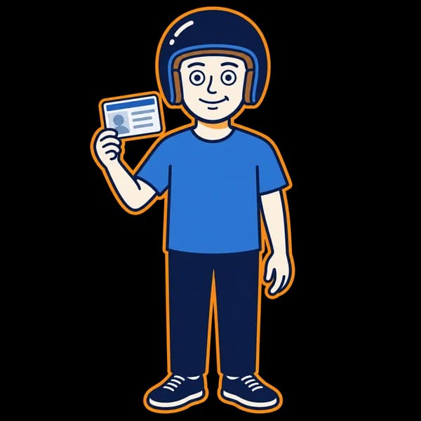 Mascot showing an abstract existing driving licence card.