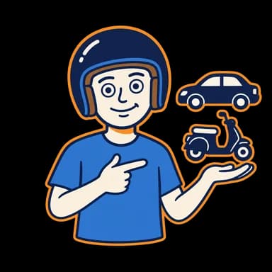 Mascot presenting a car and a scooter as two licence categories.
