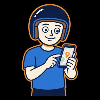 Mascot pointing to a location pin on a phone map.
