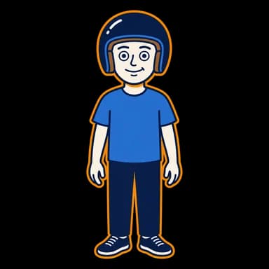Full-length mascot in a blue shirt, long trousers, and closed sneakers.